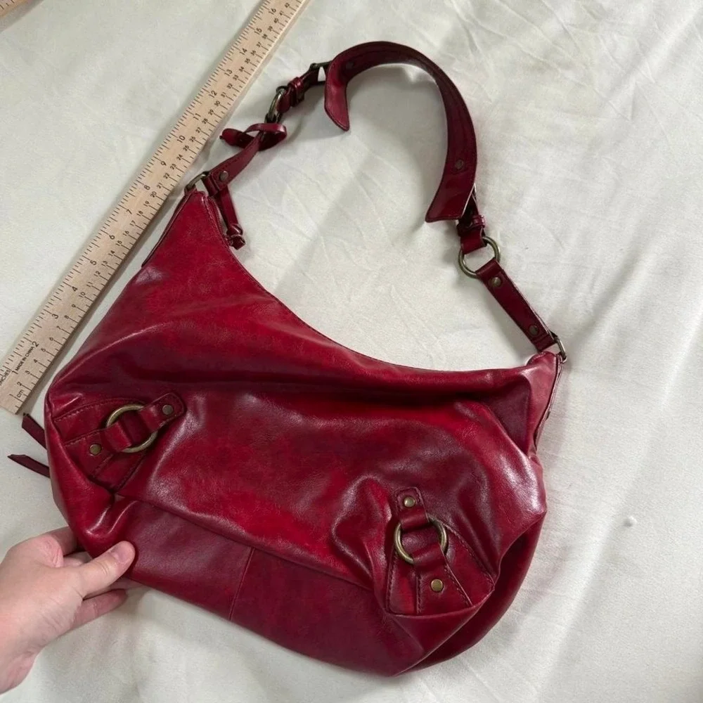Y2K red faux leather purse oversized shoulder bag